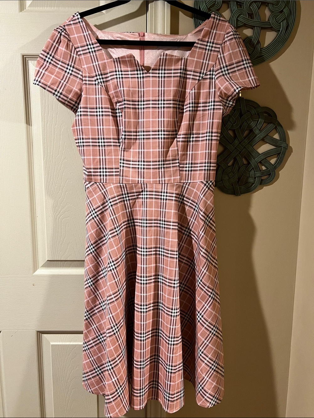 Preppy Classic Old Money Pink Plaid Fit-and-Flare Dress Classic Style